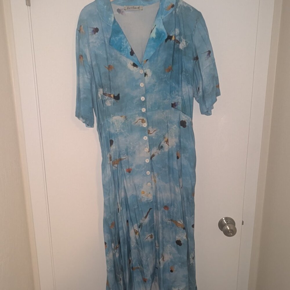 RARE Rachel Antonoff Peri Midi Shirt Dress in Pool Party Print - Picture 2 of 8